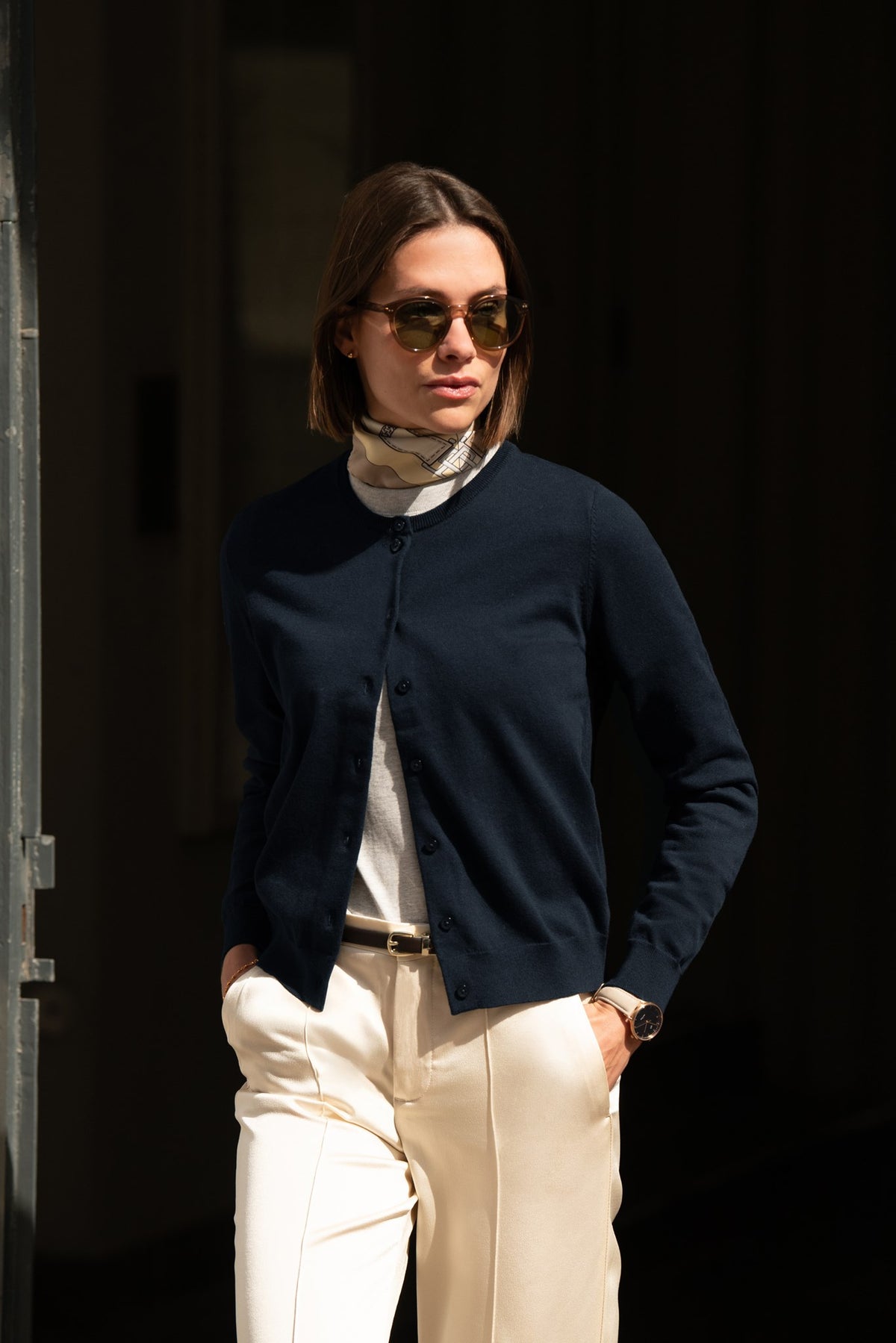 Brighton Cardigan Women Navy AW25 Modelimage